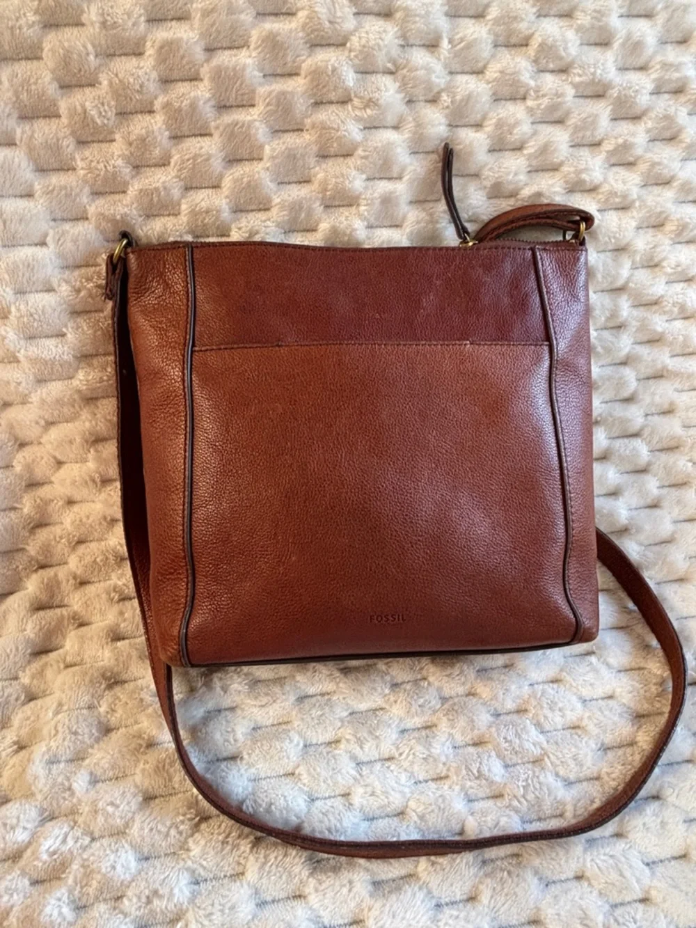Fossil Brown Pebbled Leather Shoulder Bag Crossbody Zip Pocket